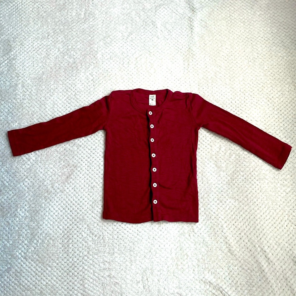 6 Kate Quinn organic cotton pointelle burgundy red button down cardigan